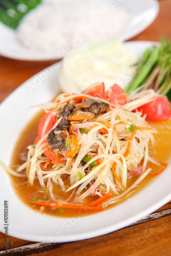Famous Thai food, papaya salad or what we called "Somtum" in Thai