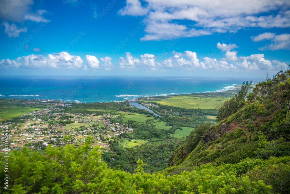 Kauai, Hawaii, USA -Panoramic aerial view from Sleeping Giant He