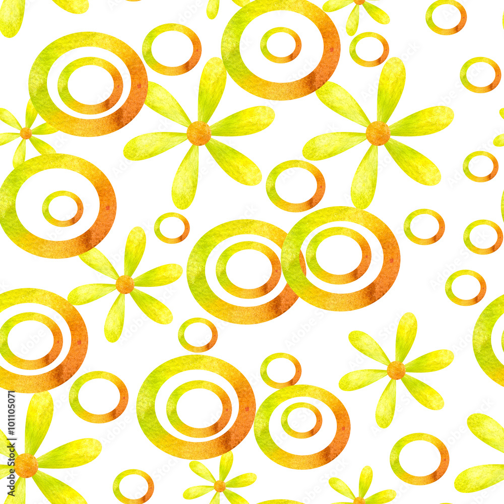 Fototapeta premium pattern geometric shapes yellow /Flowers and circles. Watercolor painting. Can be used for postcards, prints, paper wrapping and design