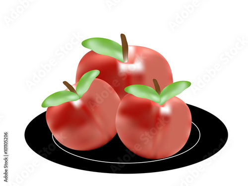 red apples on a plate isolated on white background