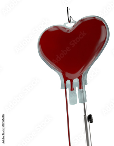 Blood Bag Heart Shape on White Background. Blood Donation Concept