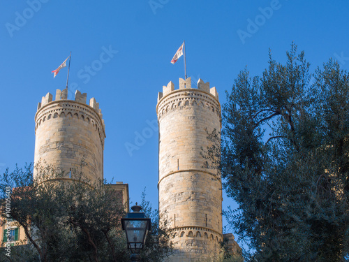 Crenellated Towers of Porta Soprana famous gate of old Genoa photo