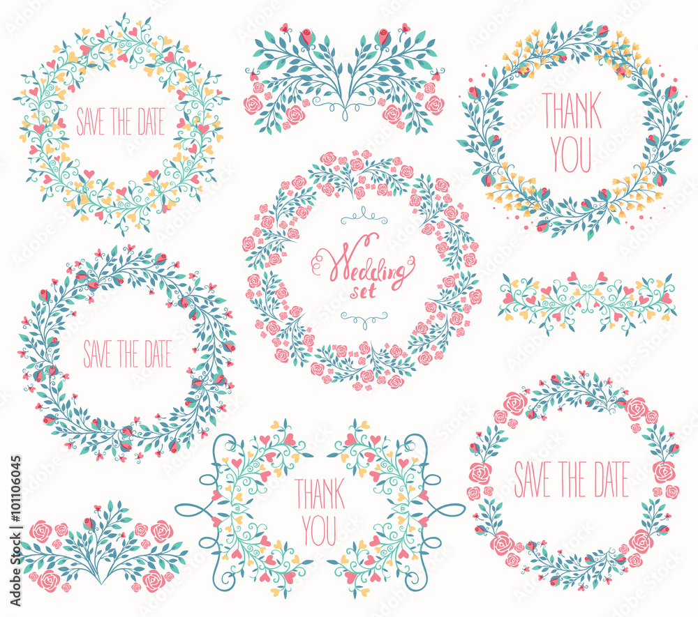 Floral Frame Collection. Wedding set flowers, wreaths. Vector illustration Floral Frame Collection. Wedding set flowers, wreaths. Vector illustration