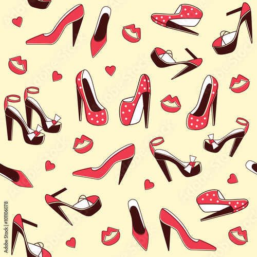 Seamless pattern with women shoes. Vector illustration