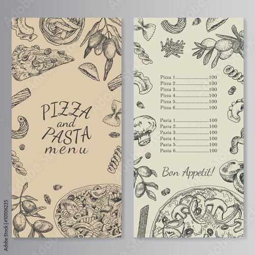 Ink hand drawn pizza and pasta menu template