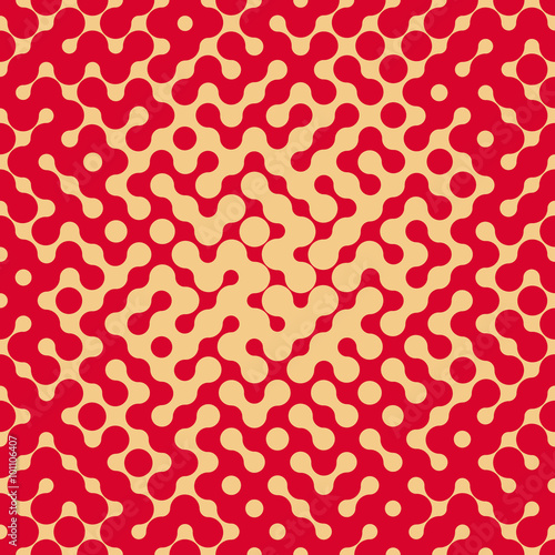 Vector Seamless Rounded Shape Halftone Gradient Irregular Retro Grungy Red  Tan Pattern