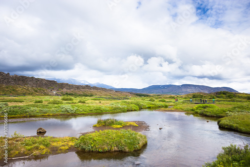 Thingvellir National Park - famous area in Iceland right on the spot where atlantic tectonic plates meets. UNESCO World Heritage Site