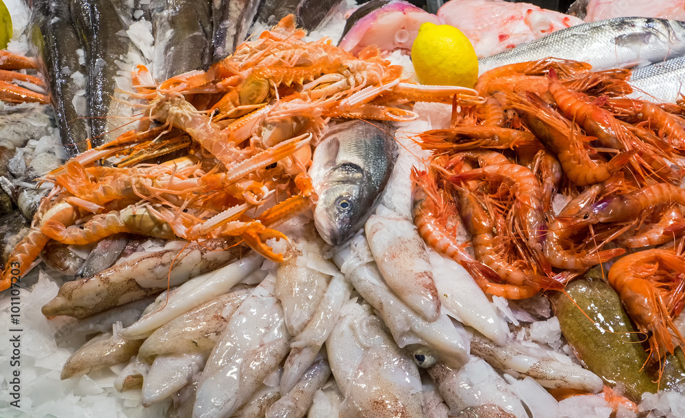 Fish and seafood at the famous Boqueria in Barcelona
