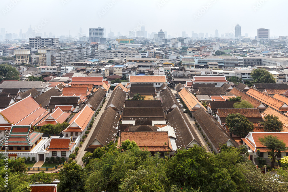 Top view of Bangkok and Wat Saket from Golden Mount, Thailand