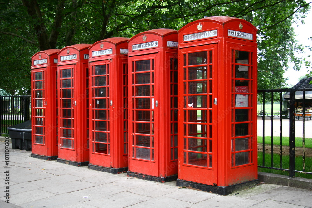 Telefonzellen in London, Großbritannien Telefonzellen in London, Großbritannien