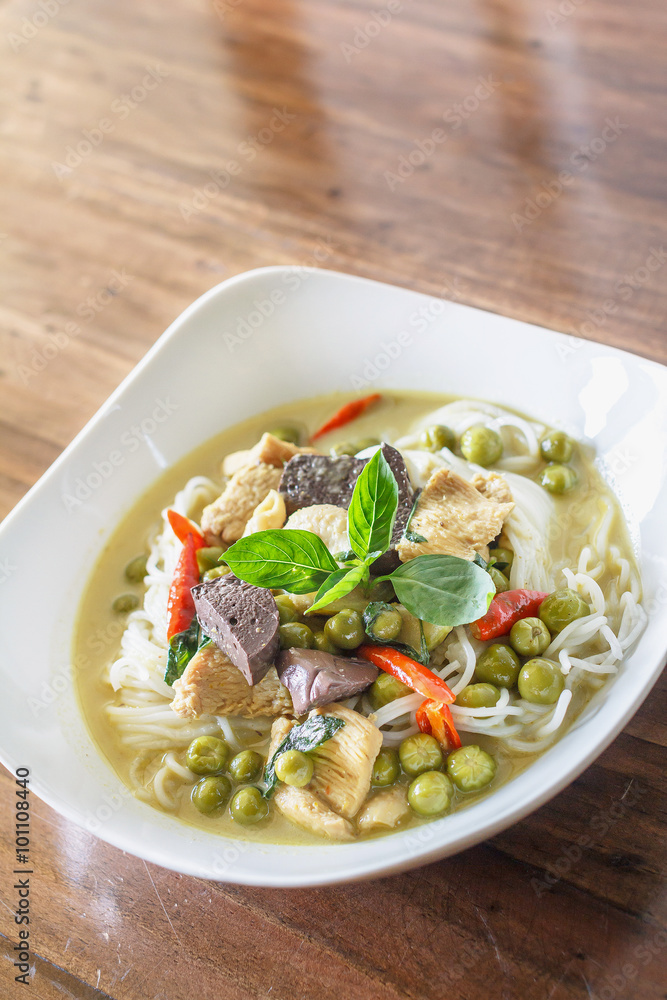 Green curry chicken with thai Rice Noodles, Thai Food. Green curry chicken with thai Rice Noodles, Thai Food.