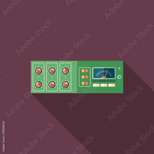 Sound compressor flat square icon with long shadows.