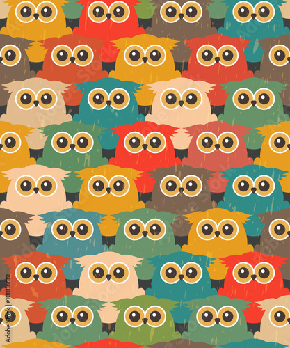 Seamless Vintage Pattern with Cute Owls