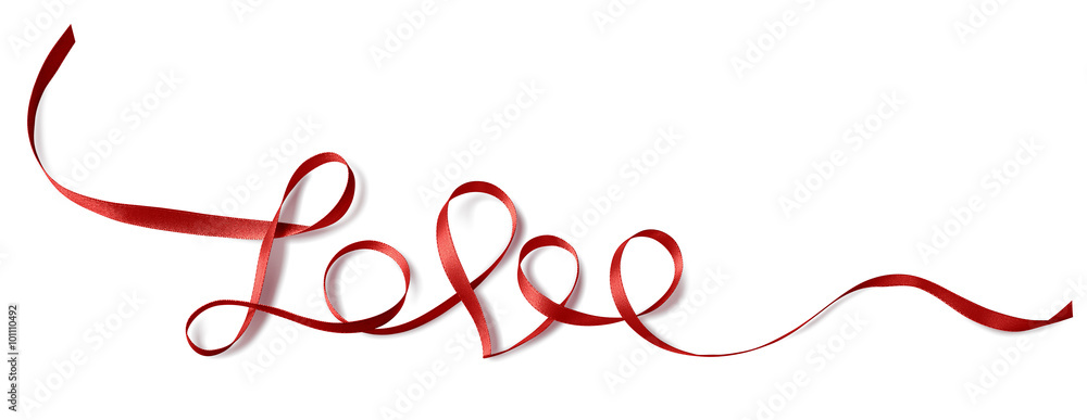 Love word red thin ribbon contour Valentine isolated on white Love word red thin ribbon contour Valentine isolated on white