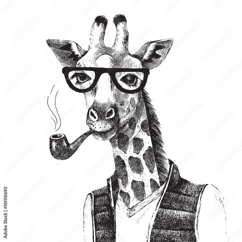 Fototapeta premium Ręcznie rysowane ilustracja hipster żyrafa