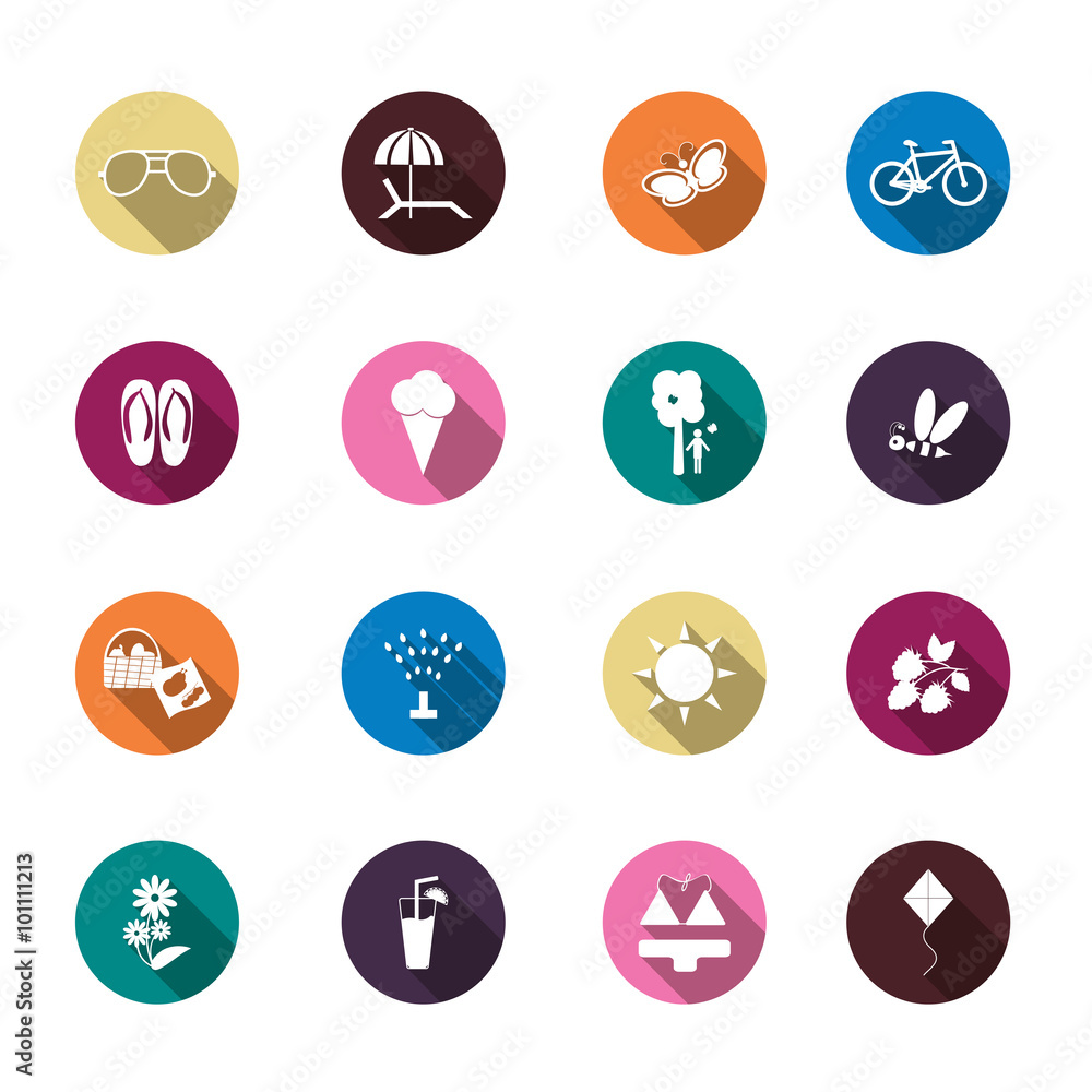 Set of summer colorful icons Set of summer colorful icons