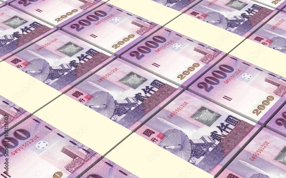 Taiwanese yuan bills stacks background. Computer generated 3D photo rendering. Taiwanese yuan bills stacks background. Computer generated 3D photo rendering.