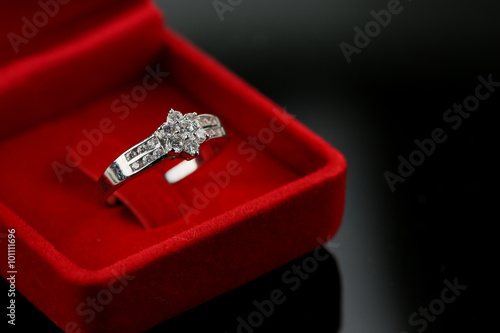 Wedding rings background, beautiful silver ring in red box for wedding concept. © currahee_shutter
