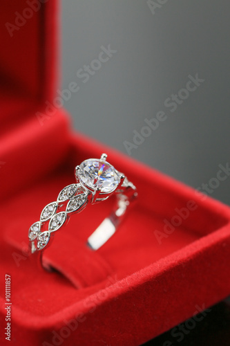 Wedding rings background, beautiful silver ring in red box for wedding concept. © currahee_shutter