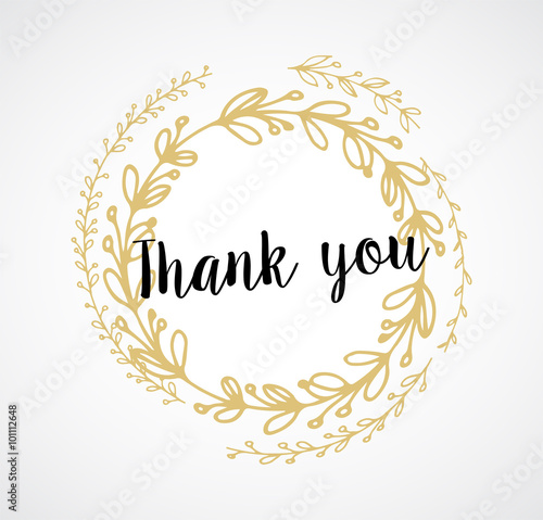 Thank you - card with gold laurel wreath and text