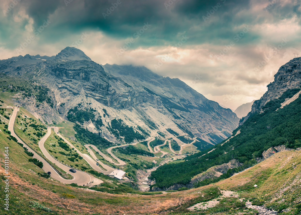 Fototapeta premium View from the top of famous Italian Stelvio High Alpine Road