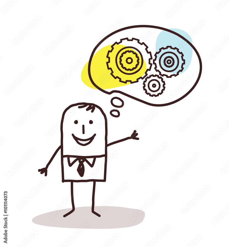 cartoon businessman thinking about new concepts cartoon businessman thinking about new concepts