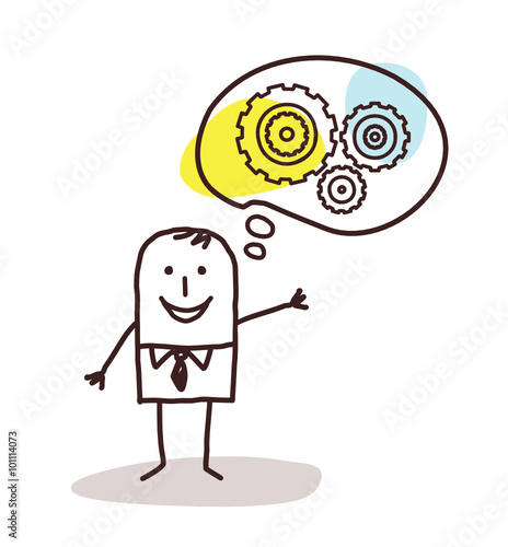 cartoon businessman thinking about new concepts