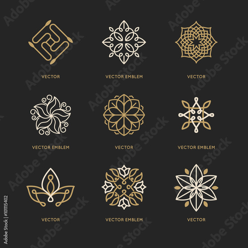 Vector set of logo design templates and symbols in trendy linear