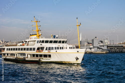Istanbul ferry in front of Galata bridge.
