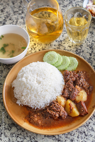 Beef Herb Stew Brisket With Rice and Vegetables. Thai Food.