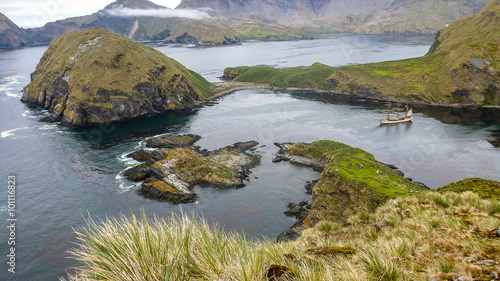 sailboat in harbor in South Georgia Island, sub-antarctic islands photo