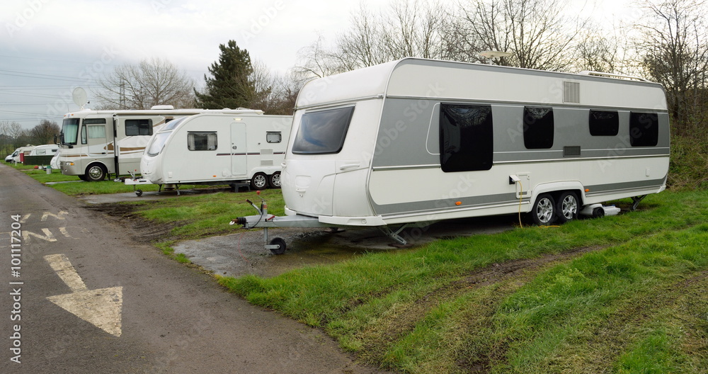 Group of mobile caravans parked in Enfield, London Group of mobile caravans parked in Enfield, London