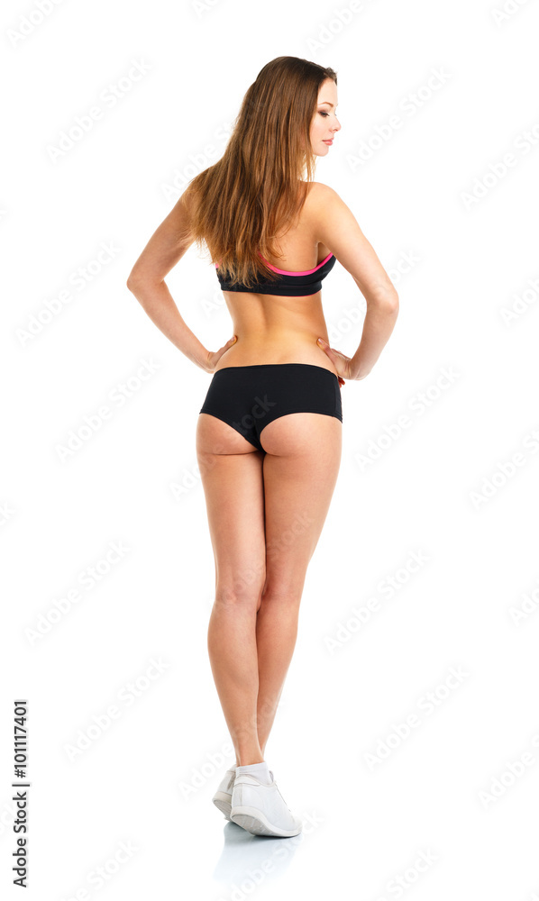 Beauty athletic girl on white, view from the back Beauty athletic girl on white, view from the back