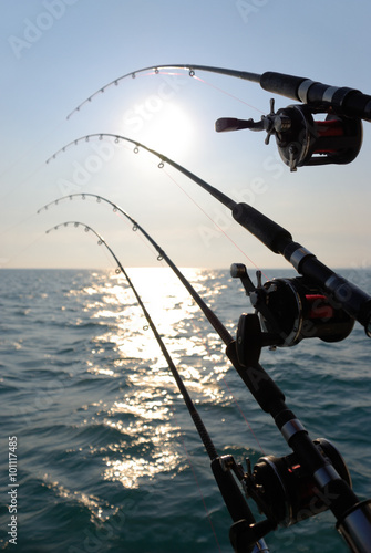 Four Fishing Rods at Sunrise