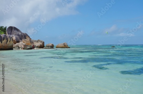 The Anse Source d'Argent beach with its granite boulders on La Digue Island in the Seychelles