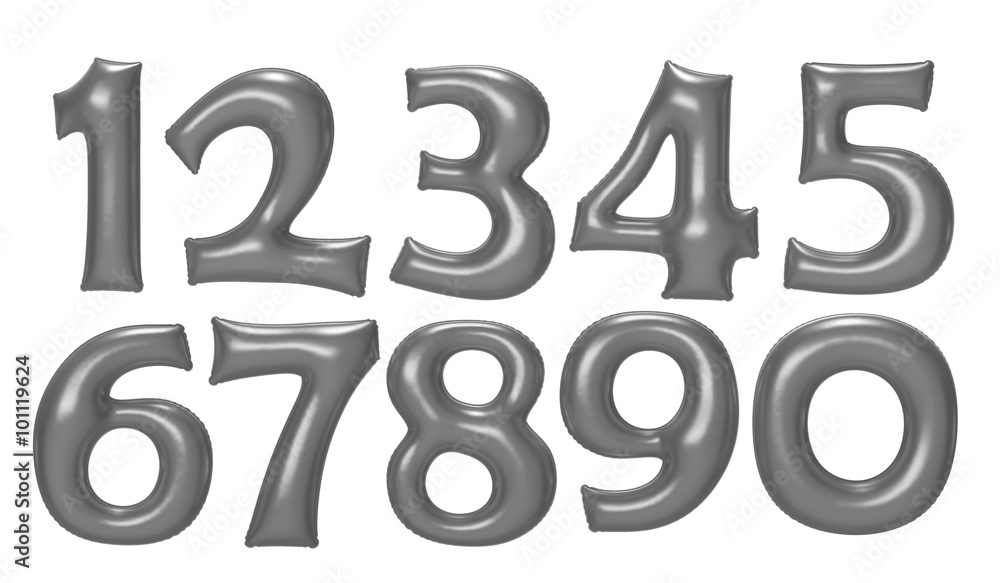 Silver number foil balloon set with clipping path Silver number foil balloon set with clipping path