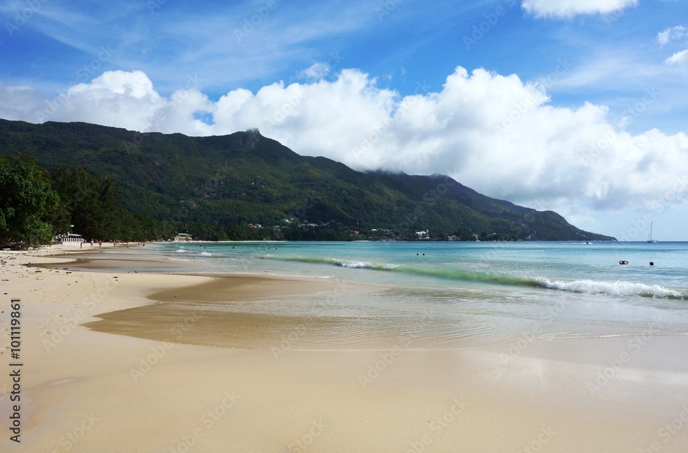 The Beau Vallon Beach on Mahe island in the Seychelles