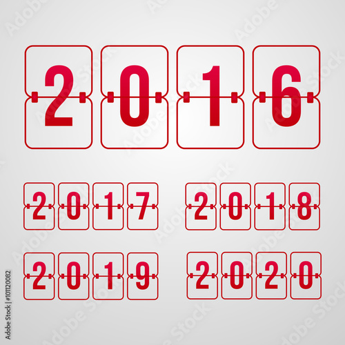 vector scoreboard 2016, 2017, 2018, 2019, 2020 year red flip symbols isolated