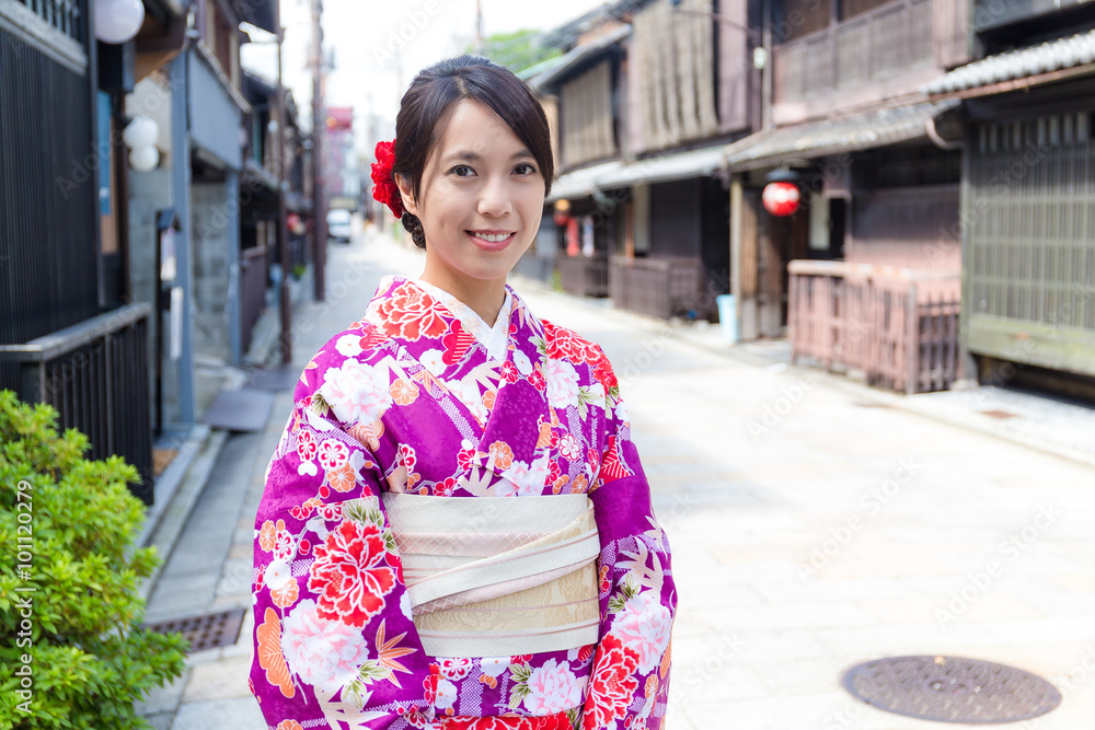 Asian Woman with japanese kimono at kyoto