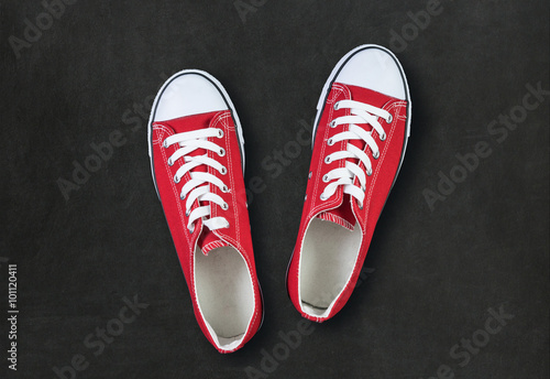 Εκτύπωση καμβά red shoes on black background with space for text