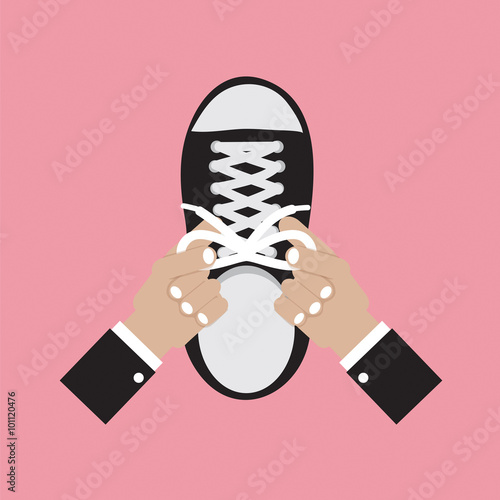 Tying Shoes Vector Illustration.