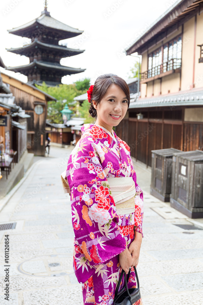Young Woman dress up with kimono in yasaka pagoda