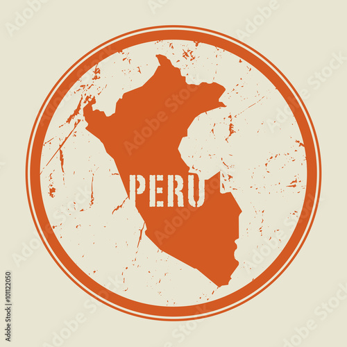 Stamp with the name and map of Peru