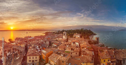 romantic view of the sunset from the Scaliger castle of Sirmione lake garda