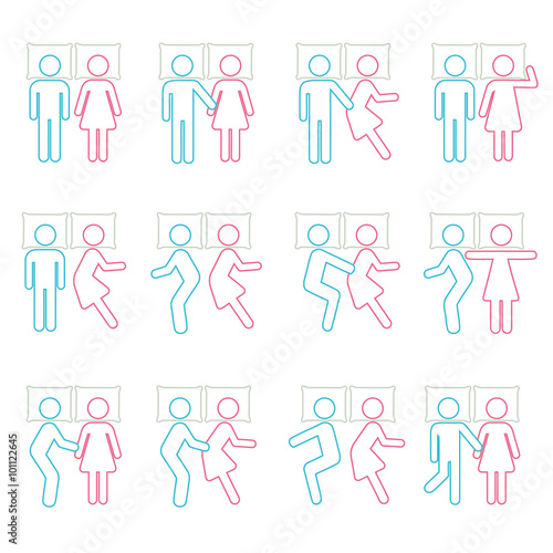Couple Sleeping Position y on Bed Icon Symbol Sign Pictogram