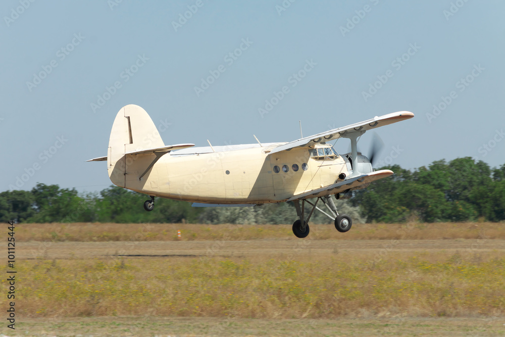 Old biplane takeoff Old biplane takeoff