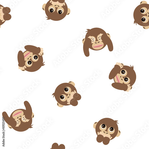 three wise monkeys seamless pattern, animal vector backgroud