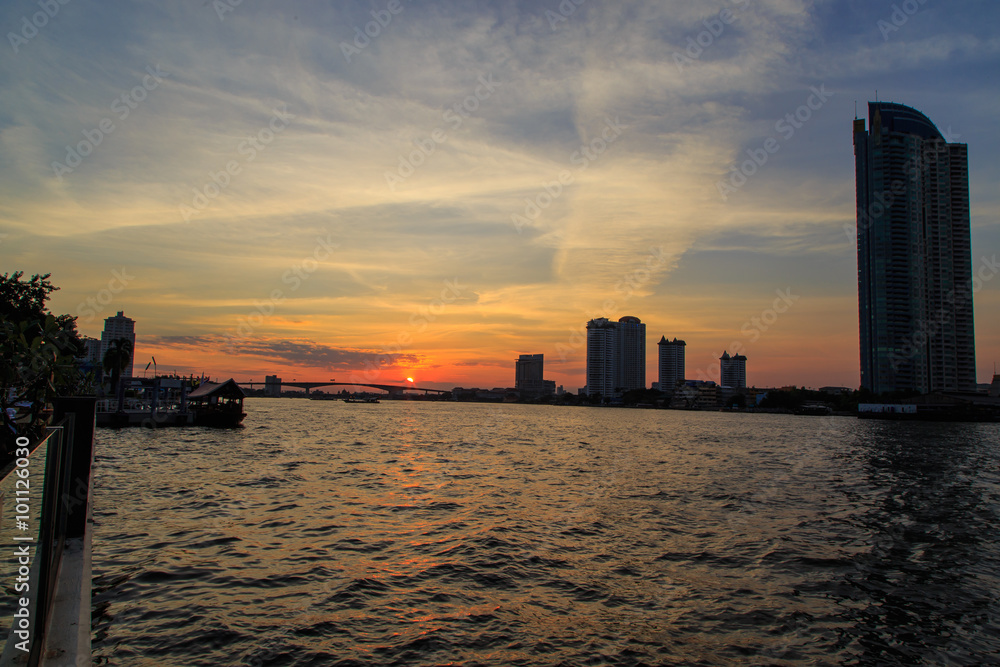 .Sunset at Chao Phraya river .Sunset at Chao Phraya river