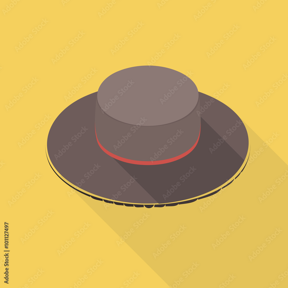 Vector illustration long shadow flat icon of spanish hat Vector illustration long shadow flat icon of spanish hat