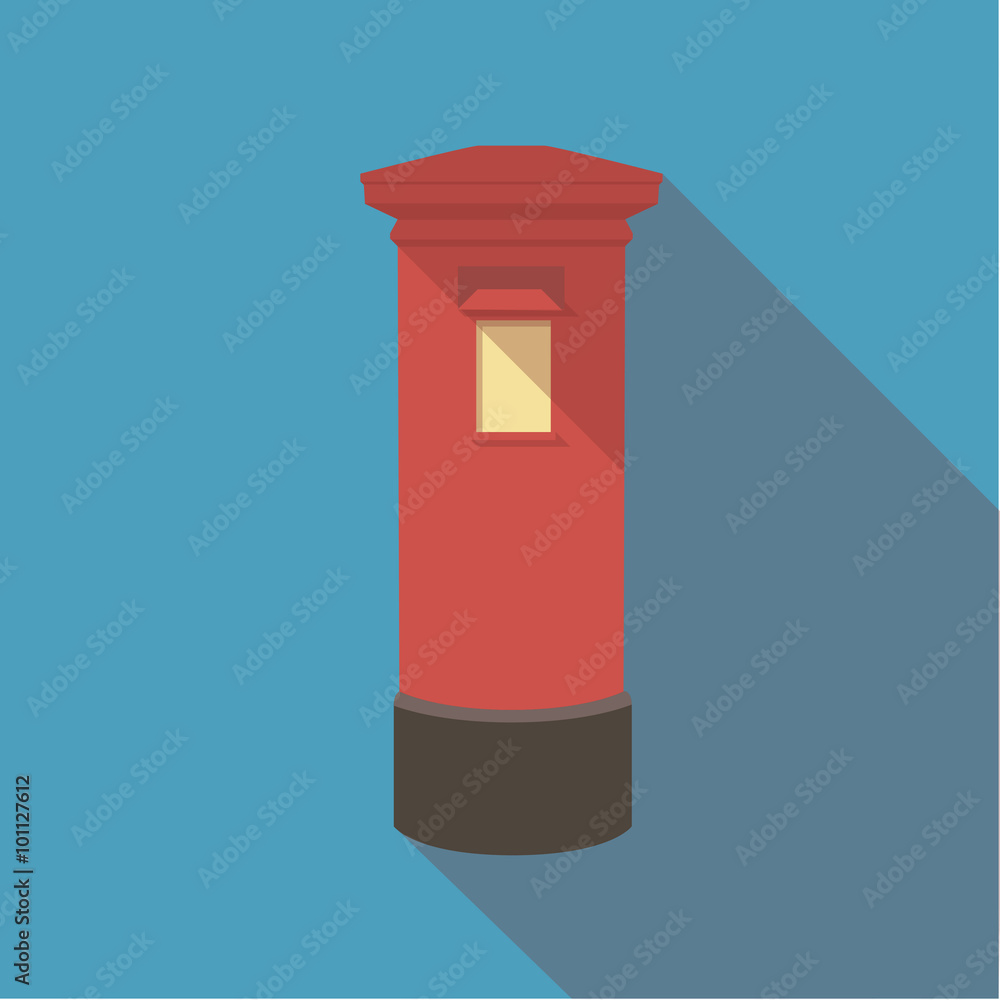 Vector illustration long shadow flat icon of london red post box Vector illustration long shadow flat icon of london red post box